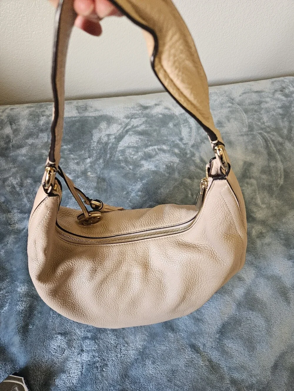 Michael Kors Beige Pebbled Leather Hobo with Tassel Charm - Picture 7 of 12